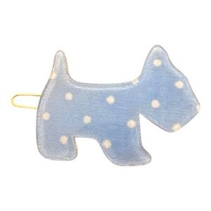 Vintage French Scottie Dog Hair Clip in Polka Dot Baby Blue, Rockabilly Hair